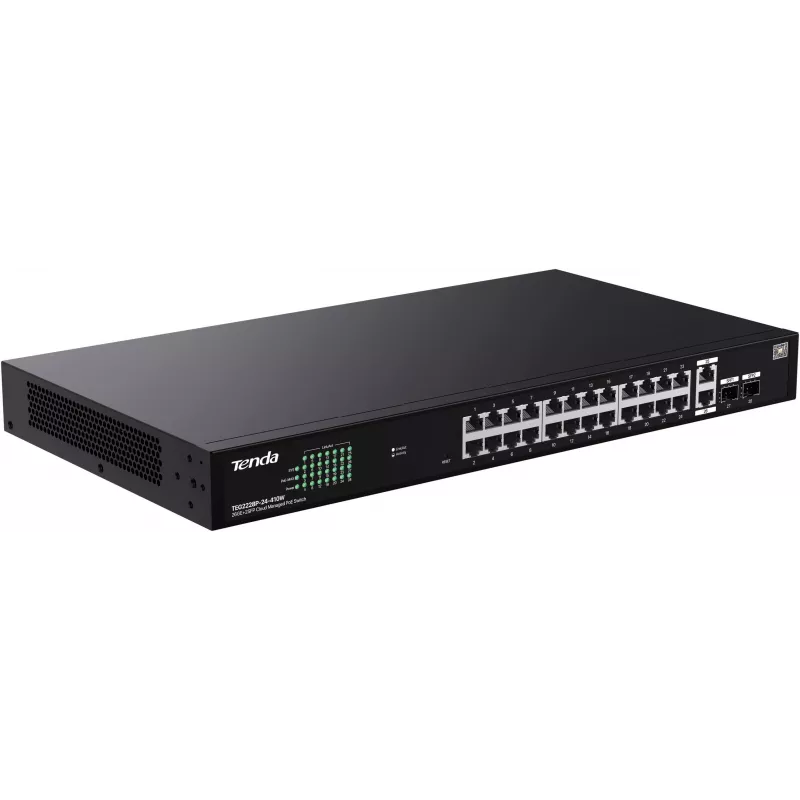 Tenda TEG2228P-24-410W valdomas PoE+ komutatorius 26x Gigabit Ethernet + 2x SFP, 410W