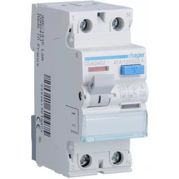 HAGER CDA240J RCCB liekamosios srovės automatinis jungiklis 1P+N 40A 30mA A tipas 6kA