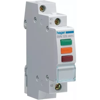 HAGER SVN129 Indikatorinis žibintas, 230 V AC, 3 x LED raudona+žalia+oranžinė, DIN bėgelis
