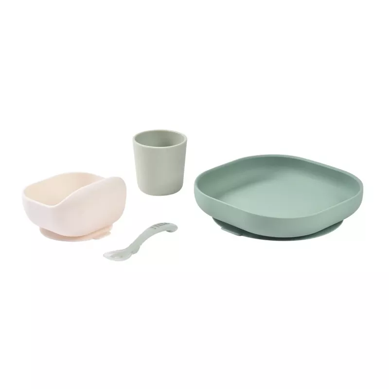 Beaba Silicone Baby Feeding Set with Suction Base - Sage Green (913603)