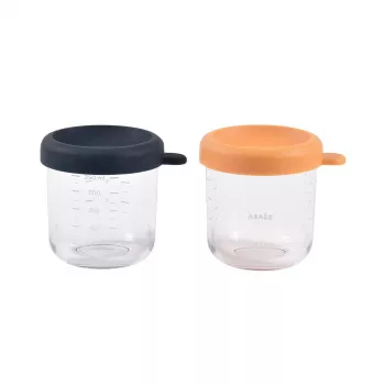 BEABA stiklinių indelių rinkinys su dangteliais 2 x 250 ml Night Blue/Honey