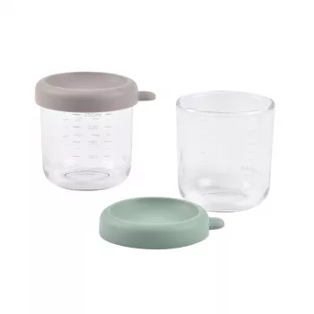 BEABA Stiklinių indelių rinkinys su dangteliais 2 x 250 ml Sage Green/Gazelle