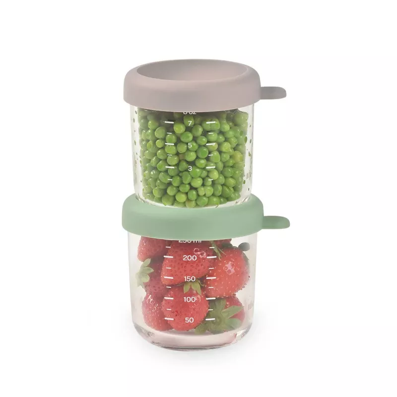 BEABA Stiklinių indelių rinkinys su dangteliais 2 x 250 ml Sage Green/Gazelle