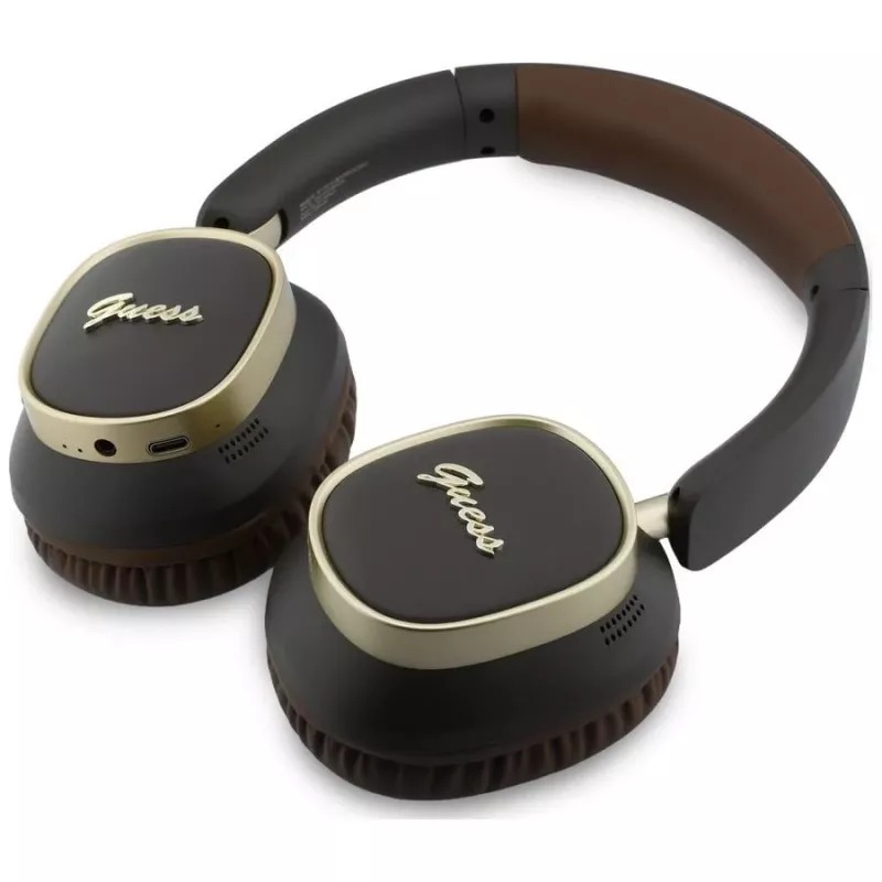 Guess Bluetooth Over-Ear Headphones ENC Rectangle Metal Script Brown