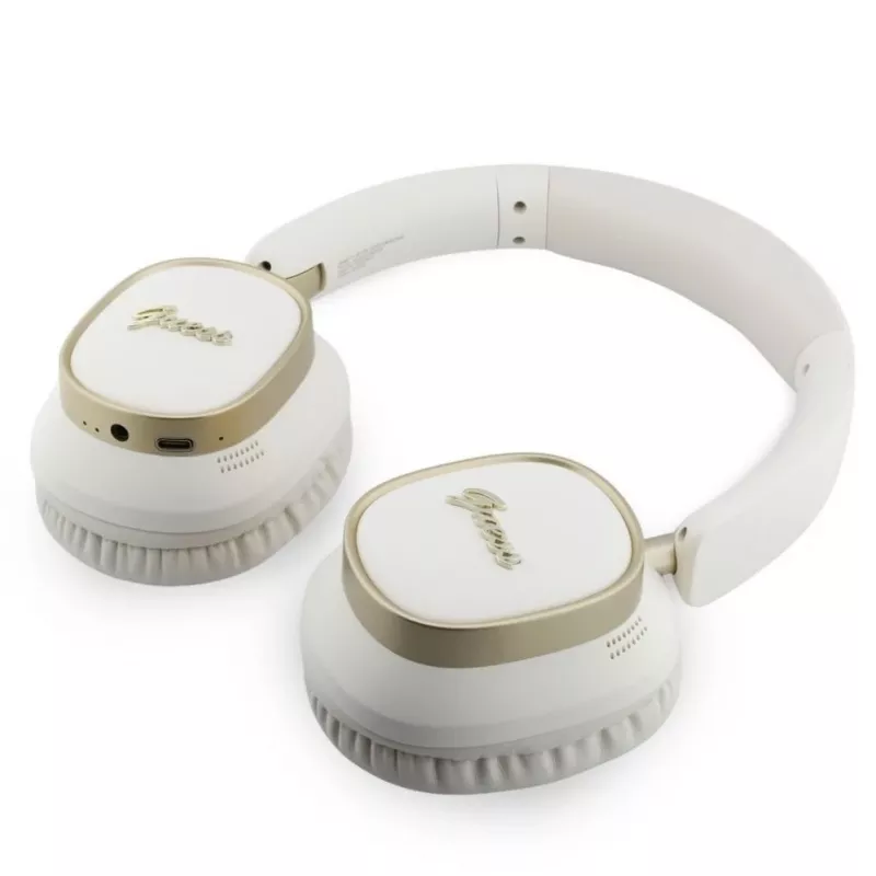 Guess Bluetooth ENC Rectangle Metal Script Ausinės Baltos