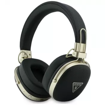Guess Over-Ear Bluetooth ausinės su ENC, metaliniu grūdėtu trikampio logotipu, juodos