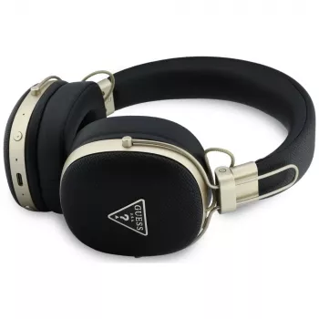 Guess Over-Ear Bluetooth ausinės su ENC, metaliniu grūdėtu trikampio logotipu, juodos