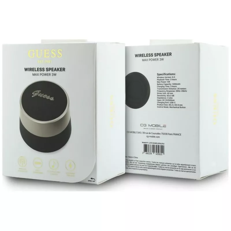 GUESS Bluetooth Speaker 5W Script MetalLogo Black