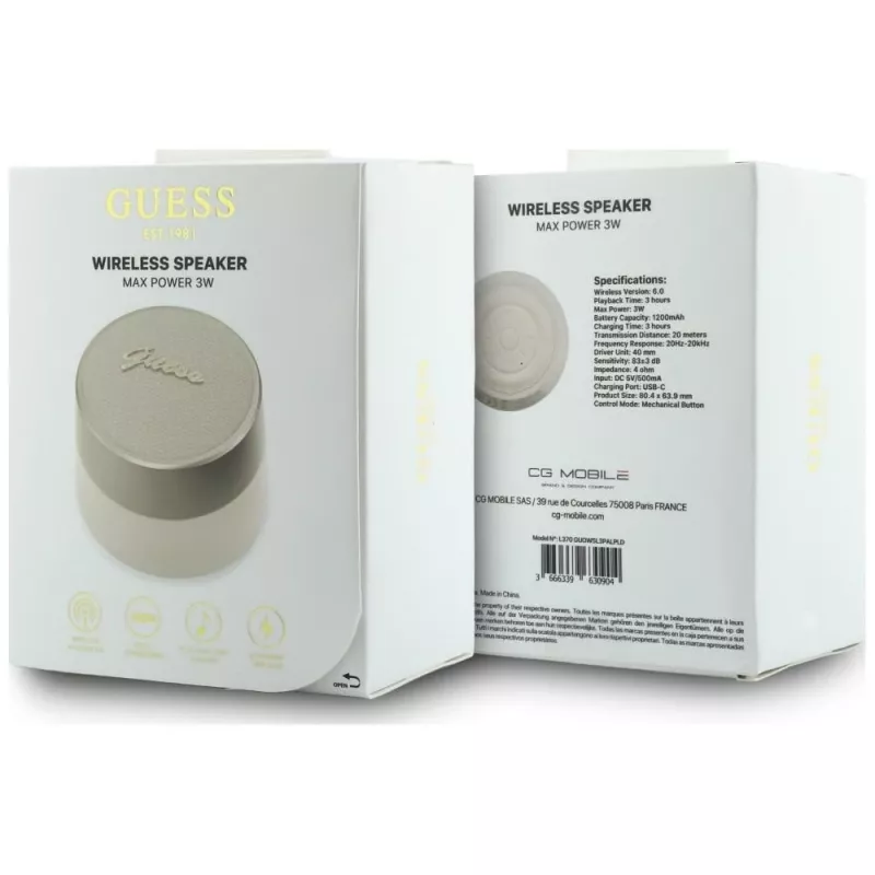 GUESS Bluetooth Speaker 5W Script MetalLogo Gold