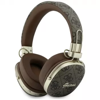 Guess GUE005462 Bluetooth ausinės su ENC, metalinis dizainas, 4G Script logotipas, ruda