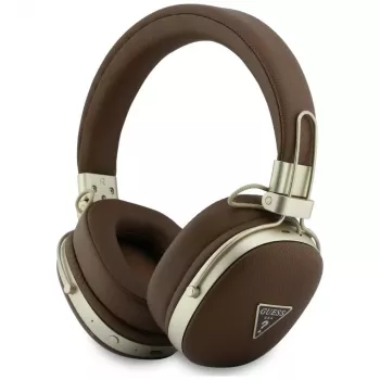 Guess GUE005460 Bluetooth On-Ear ausinės su ENC, rudos, metalinis grūdėtas trikampio logotipas