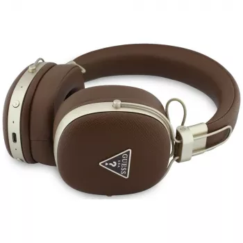Guess GUE005460 Bluetooth On-Ear ausinės su ENC, rudos, metalinis grūdėtas trikampio logotipas