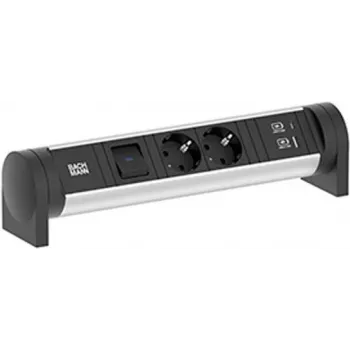 Bachmann 708.001 CYCLE Desk Power Strip 2x Schuko CEE7/3 su jungikliu, 2m kabelis, aliuminis/juodas