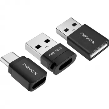 NEVOX Data Blocker (3 rinkinys) – USB-A (vyriškas) į USB-A (moterišką) įkrovimo adapteris, apsaugantis nuo duomenų vagystės, juodos spalvos