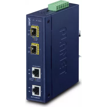 Planet IGT-2205AT Pramoninis 2 prievadų Gigabit Ethernet į SFP medijos keitiklis, IP30, -40°C iki 75°C