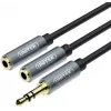 UNITEK Y-C956ABK 3,5 mm lizdo skirstytuvas – garso adapterio laidas (vyriškas kištukas į 2× moteriškus lizdus), juodas