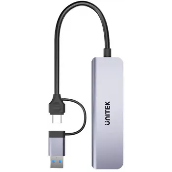 UNITEK 5-in-1 USB-C Hub su SD ir „MicroSD“ kortelių skaitytuvu, 5 Gbps, kosminė pilka