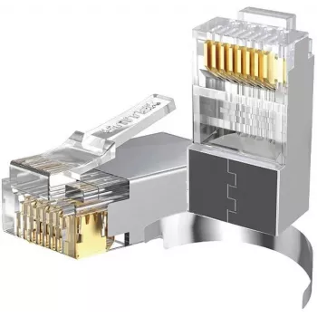 UNITEK Pass-Through RJ45 Cat.7 Jungtis 50 vnt. pakuotė, Ekranuota, Auksuota, Skaidri