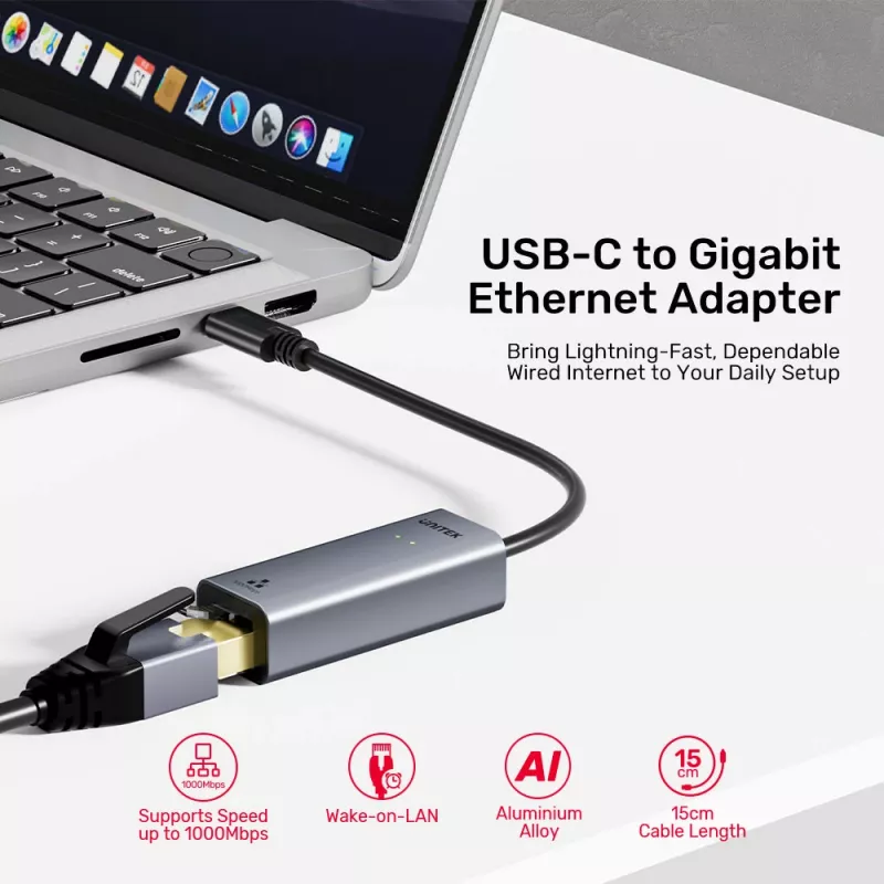 UNITEK USB-C į Gigabit Ethernet adapteris 1 Gbps – Space Gray
