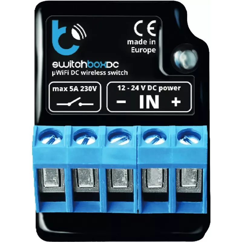 BLEBOX SwitchBoxDC Wi-Fi relės modulis 1 kanalas 10A 12-24V DC