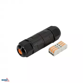 BEMKO E08-ZK03-IP68-QC 3 polių kabelio jungtis, IP68, greitas sujungimas, juoda