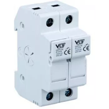 VCX CF PV32 2P 2-Polių Saugiklio Pagrindas 32A 1000V DC, 10x38mm, Montavimui ant DIN Bėgelio, Su Sraigtinėmis Gnybtų Jungtimis, Fotovoltinėms Sistemoms