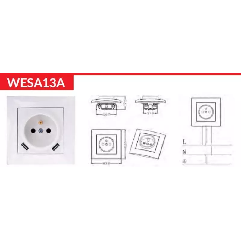 VCX WESA LC 13A lizdas su USB įkrovikliu, baltas