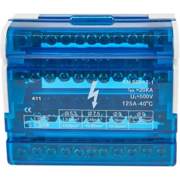VCX BLK 411 4-Polų 11 Gnybtų Skirstymo Blokas 100A 1000V Pilka
