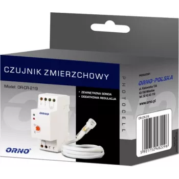 ORNO OR-CR-219 DIN bėgio prietemų jutiklis su išoriniu fotoelementu, 230V AC, 10A, 2-100 liuksų