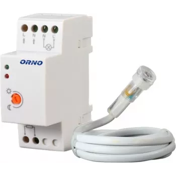 ORNO OR-CR-219 DIN bėgio prietemų jutiklis su išoriniu fotoelementu, 230V AC, 10A, 2-100 liuksų