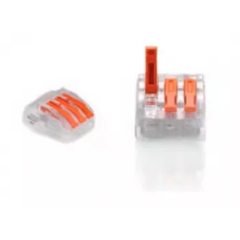TRYTYT PC-233 3 krypčių svirtinis sujungimo gnybtas 0,2–4,0 mm² 50 vnt. permatomas oranžinis