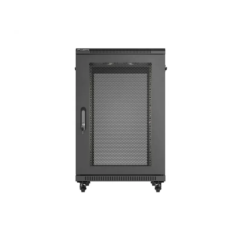 Lanberg 19 colių 18U 600x800 mm juodas grindinis stelažas su perforuotomis durimis (plokščias paketas)