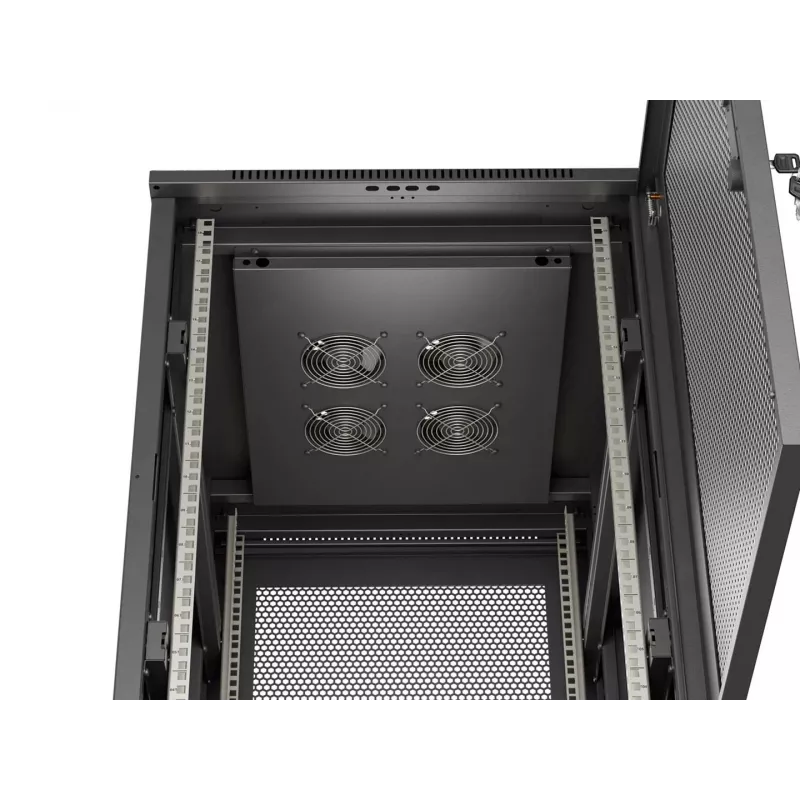Lanberg 19 colių 18U 600x800 mm juodas grindinis stelažas su perforuotomis durimis (plokščias paketas)
