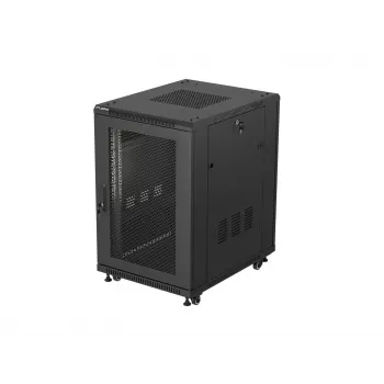 Lanberg 19 colių 18U 600x800 mm juodas grindinis stelažas su perforuotomis durimis (plokščias paketas)