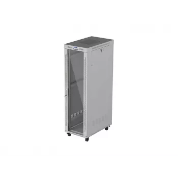 LANBERG 19 inch 42U Grindinis Stelažinis Kabinetas 600x1000 mm Pilkas Grūdinto Stiklo Durys LCD Ekranas