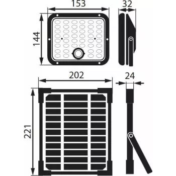 BEMKO SOLPAR 10W 1500lm 3000/4000K IP65 juodas saulės energijos LED prožektorius su PIR jutikliu