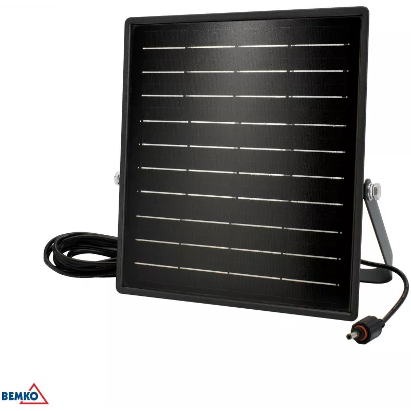 BEMKO SOLPAR 10W 1500lm 3000/4000K IP65 juodas saulės energijos LED prožektorius su PIR jutikliu
