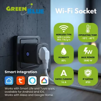 GreenBlue nuotoliniu valdymu WiFi rozetė GB735 B