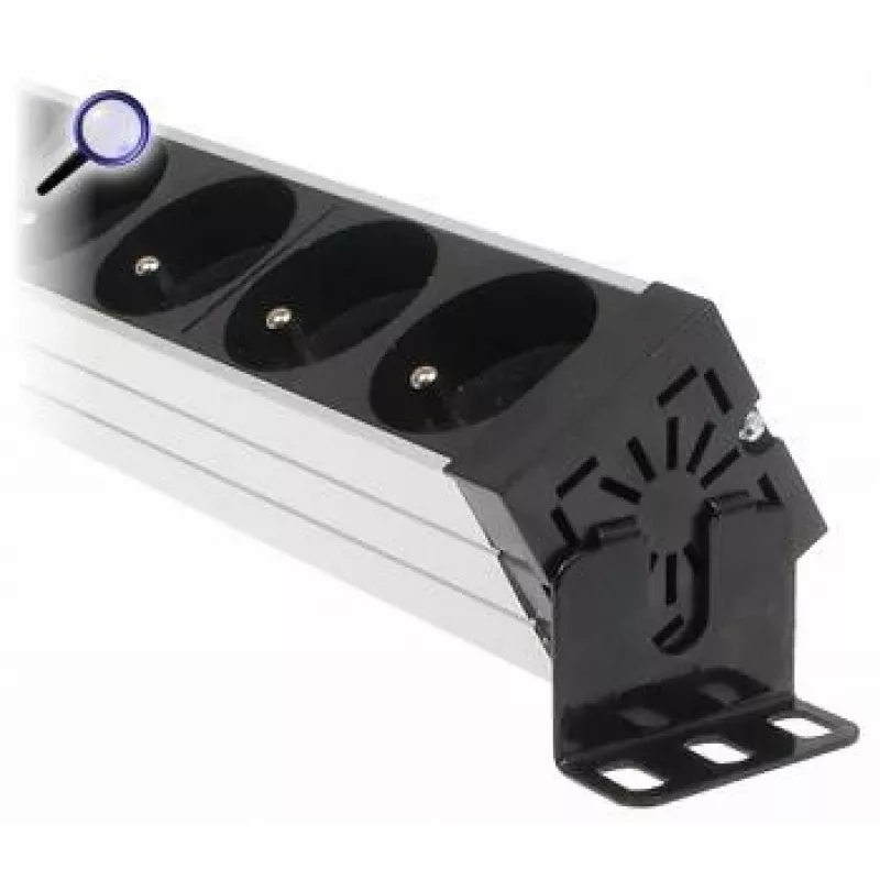 DELTA PD-7K/RACK 7-išvadų Schuko maitinimo juosta 1U stelažinis montavimas 230V 10A 2300W 3m laidas juoda