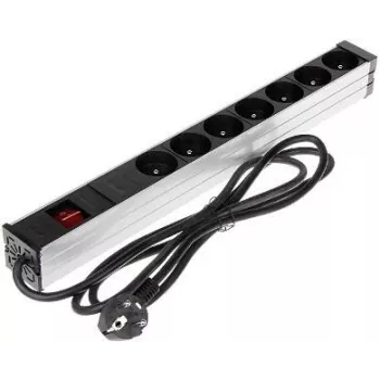 DELTA PD-7K/RACK 7-išvadų Schuko maitinimo juosta 1U stelažinis montavimas 230V 10A 2300W 3m laidas juoda