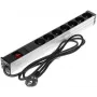 DELTA PD-7K/RACK 7-išvadų Schuko maitinimo juosta 1U stelažinis montavimas 230V 10A 2300W 3m laidas juoda