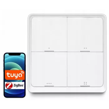 LUXURY-GOODS SC04 ZigBee TUYA belaidis sceninis jungiklis – 4 mygtukai, 12 scenų, baltas
