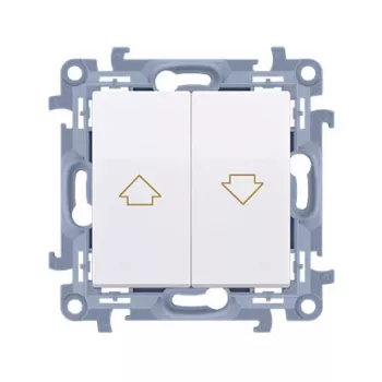 KONTAKT SIMON 10 modulio baltas žaliuzių valdymo mygtukas su rodyklėmis ir varžtinėmis gnybtų jungtimis 10A 250V