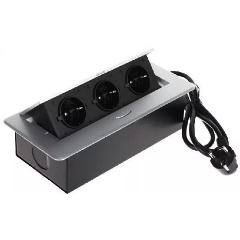 DELTA FPS-3S/CABLE Baldinis maitinimo blokas su 3 kištukiniais lizdais, 1,5 m kabeliu, juodas