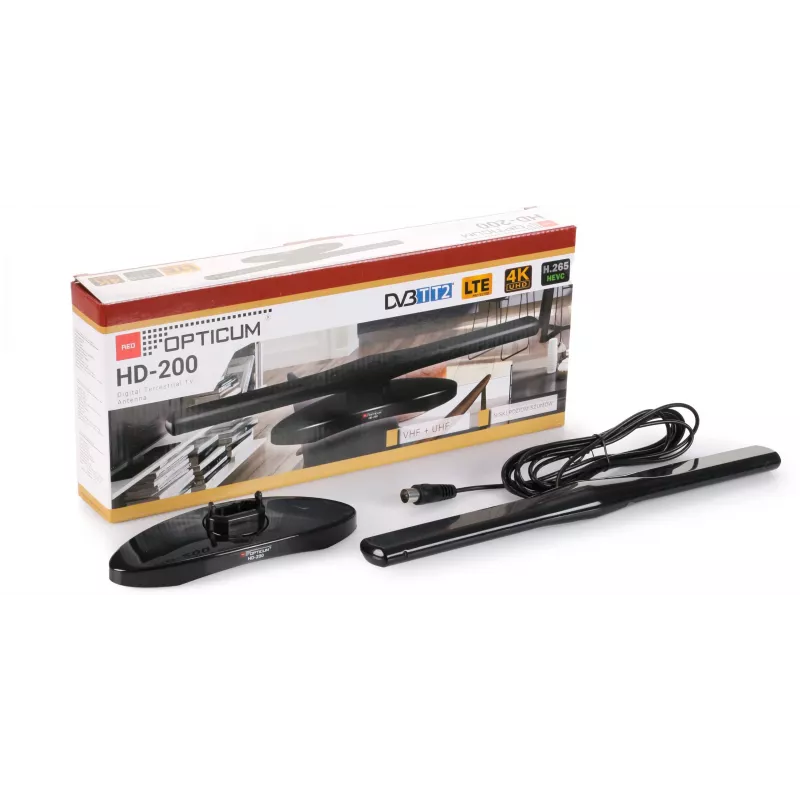 OPTICUM ANT0136 HD-200 aktyvi DVB-T2 vidaus antena, juoda