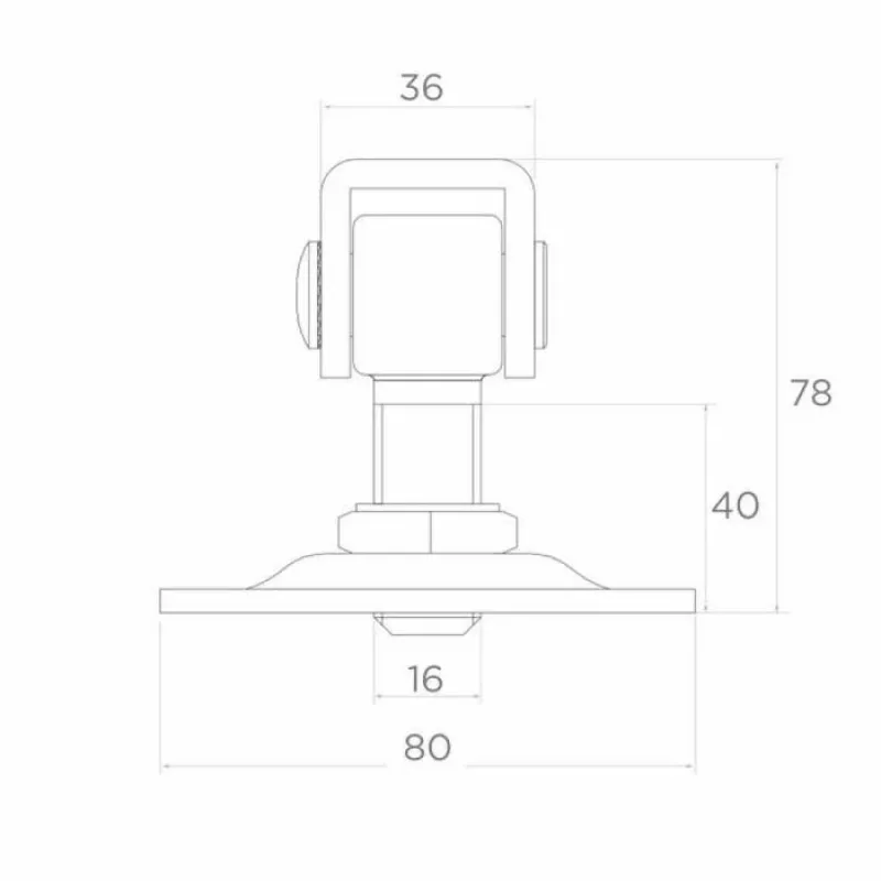 PSG reguliuojamas vartų vyris 61.018.01 su plokšte 80x80x3mm - M16 sriegis (cinkuota akis)