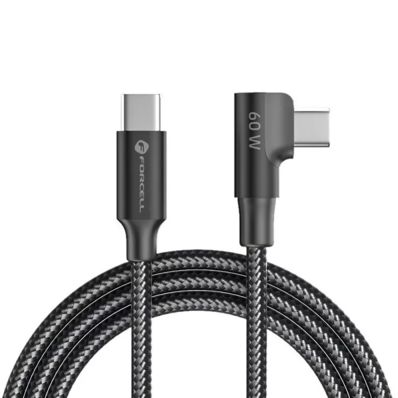 Forcell F-Energy CC-1Deg USB-C į USB-C laidas, 100W PD QC4.0 5A, 2m, juodas, 90° kampu