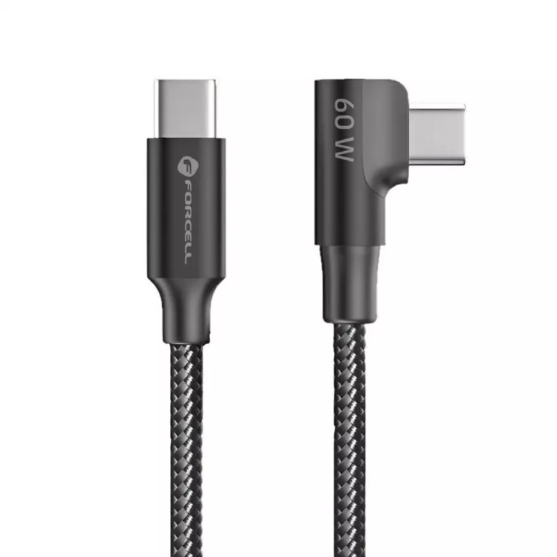 Forcell F-Energy CC-1Deg USB-C į USB-C laidas, 100W PD QC4.0 5A, 2m, juodas, 90° kampu