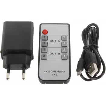 HDMI jungiklis 4x2 matrica 4K@30Hz HDMI-SW-4/2-MATRIX