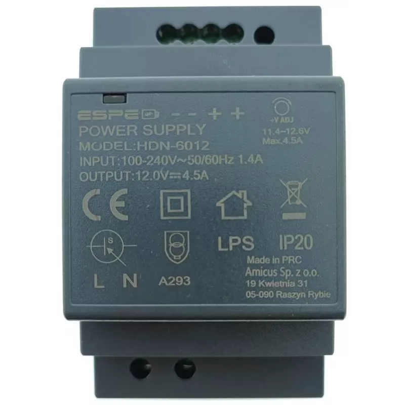 ESPE HDN-6012 DIN Rail maitinimo šaltinis 12V 54W 4.5A